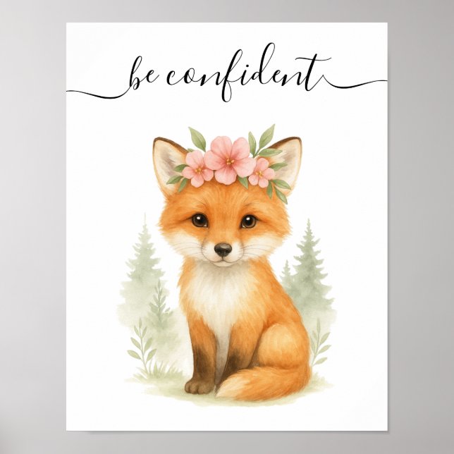 Whimsical Feminine Baby Fox Woodland Nursery Poster (Front)