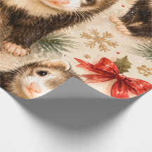 Whimsical Ferret Christmas Gift Wrap