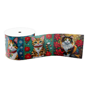 Whimsical Festive Cats Christmas Grosgrain Ribbon