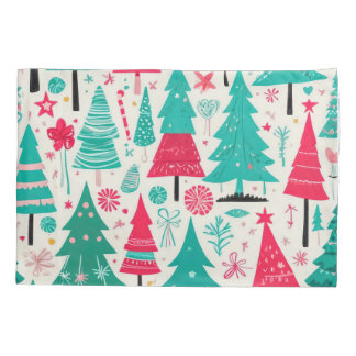 Whimsical Festive Christmas Tree Pattern Pillowcase