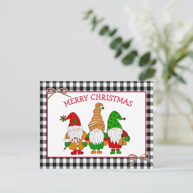 Whimsical Festive Gnomes Personalised Christmas Ho Holiday Card (Standing Front)