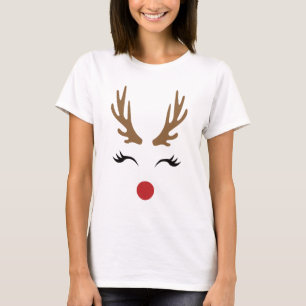   Whimsical Festive Mama Reindeer Face T-Shirt