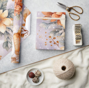 Whimsical Festive Vintage Floral Snowman Gift Wrapping Paper