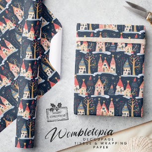 Whimsical Festive Winter Christmas Navy Blue Gift Wrapping Paper