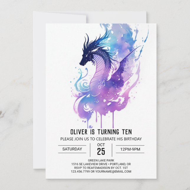 Whimsical Fierce Dragon Birthday Invitation (Front)