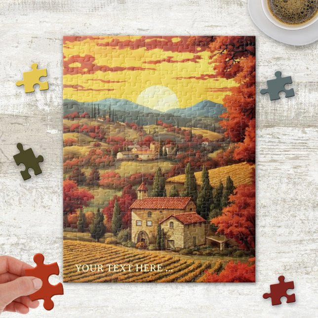 Whimsical Fine Art Tuscany Italy Puzzle (Puzzle featuring a whimsical fine art painting of Tuscany, Italy at sunset)
