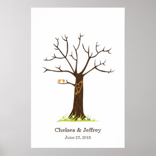 Whimsical Fingerprint Tree with Lovebirds Poster