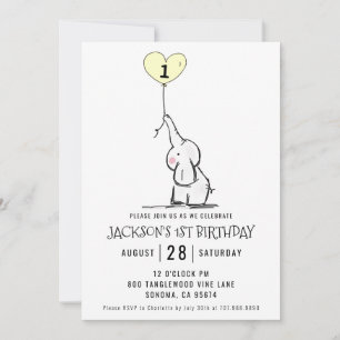 Whimsical First Birthday   Elephant  Invitation