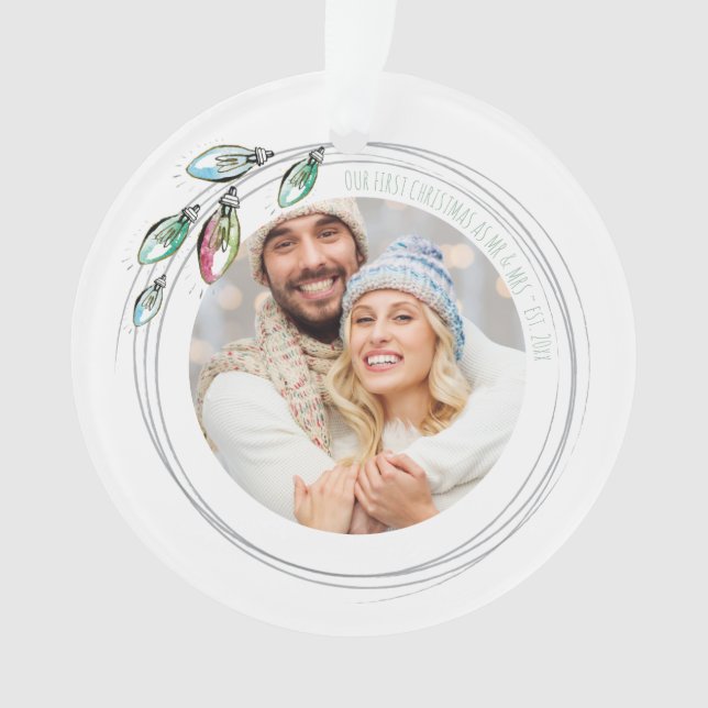 Whimsical First Married Christmas Ornament (Front)