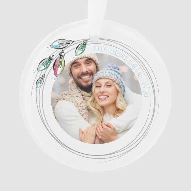 Whimsical First Married Christmas Ornament (Front)