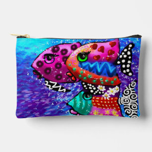 Whimsical Fish Trio Colourful Abstract Nautical Accessory Pouch