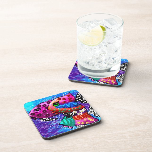Whimsical Fish Trio Colourful Abstract Nautical Coaster (Right Side)