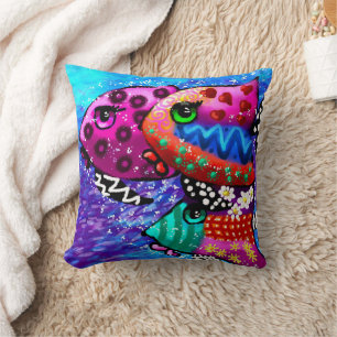 Whimsical Fish Trio Colourful Abstract Nautical Cushion