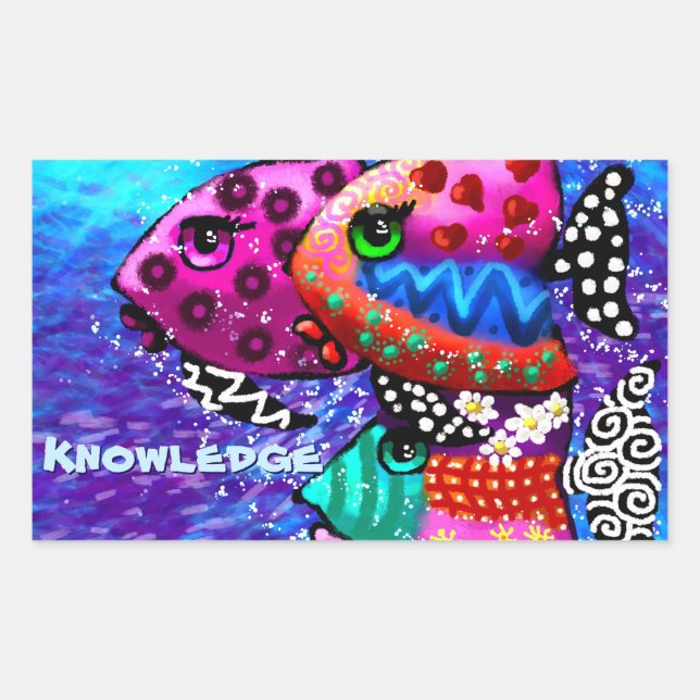 Whimsical Fish Trio Colourful Abstract Nautical Rectangular Sticker (Front)