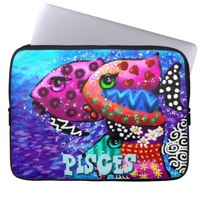Whimsical Fish Trio Pisces Nautical Personalised Laptop Sleeve (Front)