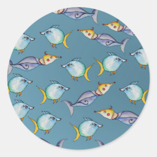 Whimsical Fishes Classic Round Sticker
