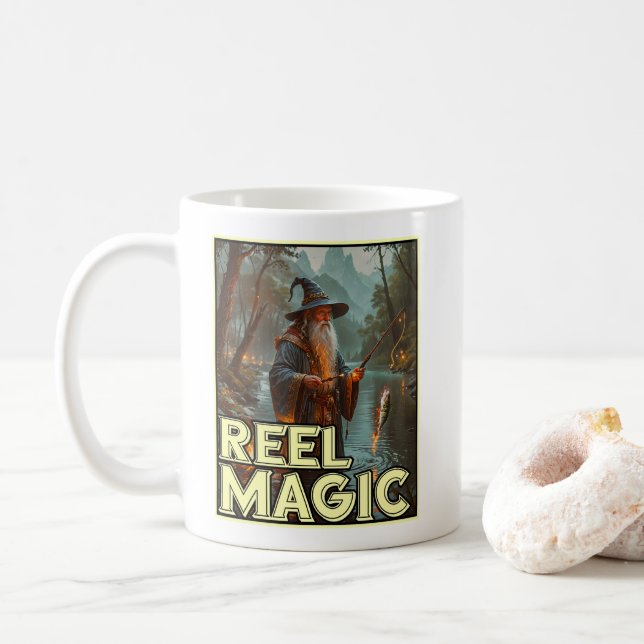 Whimsical Fishing Wizard Coffee Mug (With Donut)