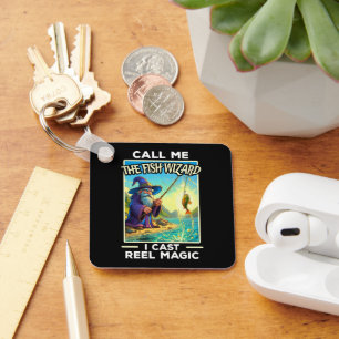 Whimsical Fishing Wizard Key Ring