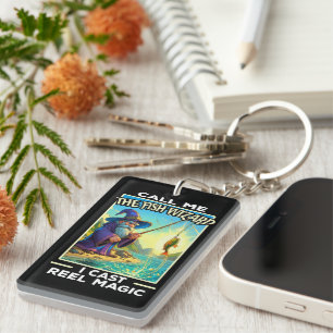 Whimsical Fishing Wizard Key Ring