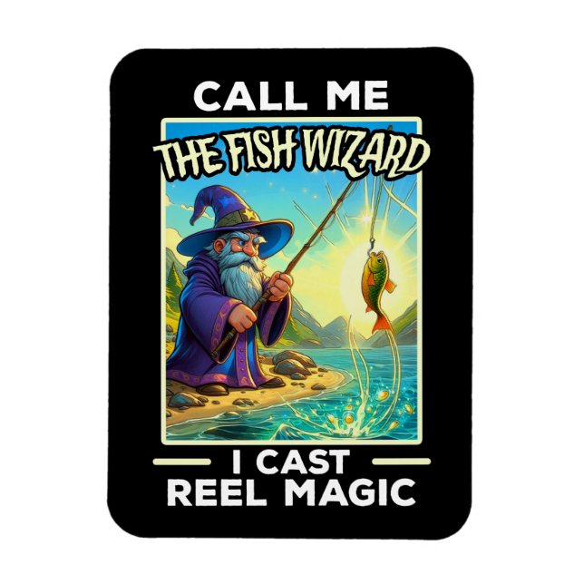 Whimsical Fishing Wizard Magnet (Vertical)