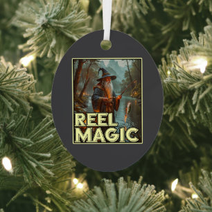 Whimsical Fishing Wizard Metal Tree Decoration