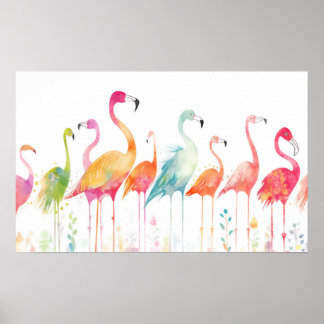 Whimsical Flamingo Birds Pillow Poster