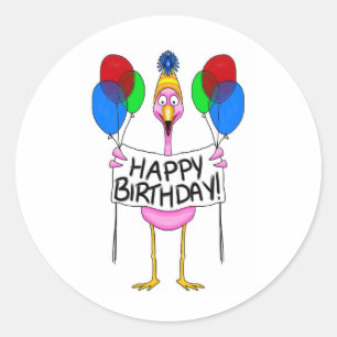Whimsical Flamingo Happy Birthday Balloons Classic Round Sticker