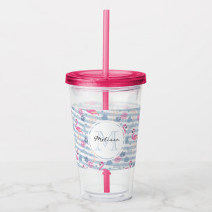 Whimsical Flamingo & Pineapple Pattern Acrylic Tumbler