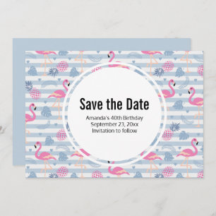Whimsical Flamingo & Pineapple Pattern Birthday Save The Date