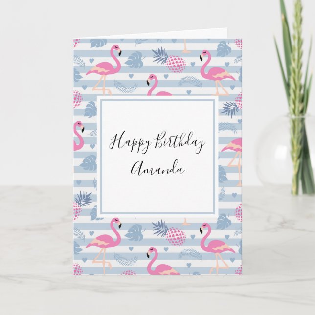 Whimsical Flamingo & Pineapple Pattern Card (Front)