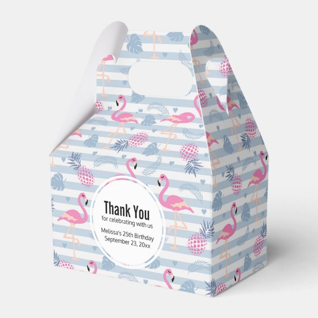 Whimsical Flamingo & Pineapple Pattern Favour Box (Front Side)
