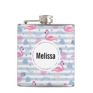 Whimsical Flamingo & Pineapple Pattern Hip Flask
