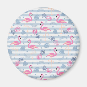 Whimsical Flamingo & Pineapple Pattern Magnet
