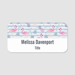 Whimsical Flamingo & Pineapple Pattern Name Tag