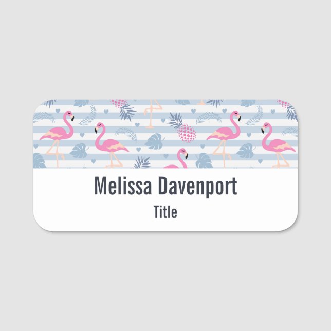 Whimsical Flamingo & Pineapple Pattern Name Tag (Front)