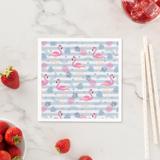  Whimsical Flamingo & Pineapple Pattern Napkin (Insitu)