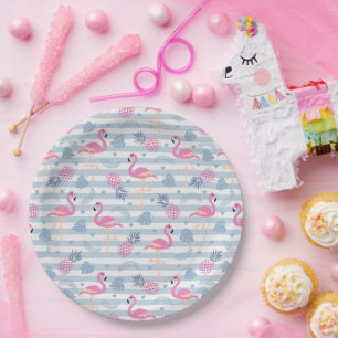 Whimsical Flamingo & Pineapple Pattern Paper Plate