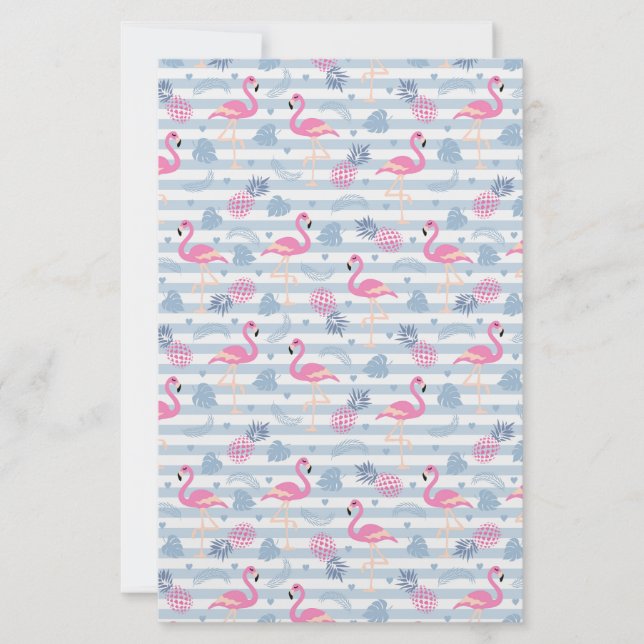 Whimsical Flamingo & Pineapple Pattern Stationery (Front)