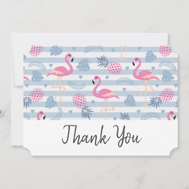 Whimsical Flamingo & Pineapple Pattern Thank You Card (Front)