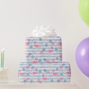 Whimsical Flamingo & Pineapple Pattern Wrapping Paper