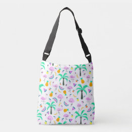 Whimsical Flamingos and Fruits Tropical Pattern Crossbody Bag
