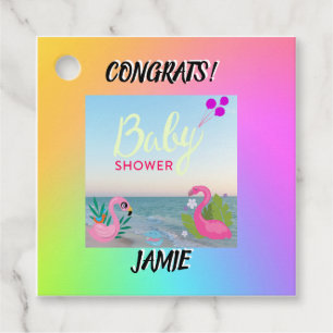 Whimsical Flamingos & Ocen-Themed Baby Shower Favour Tags