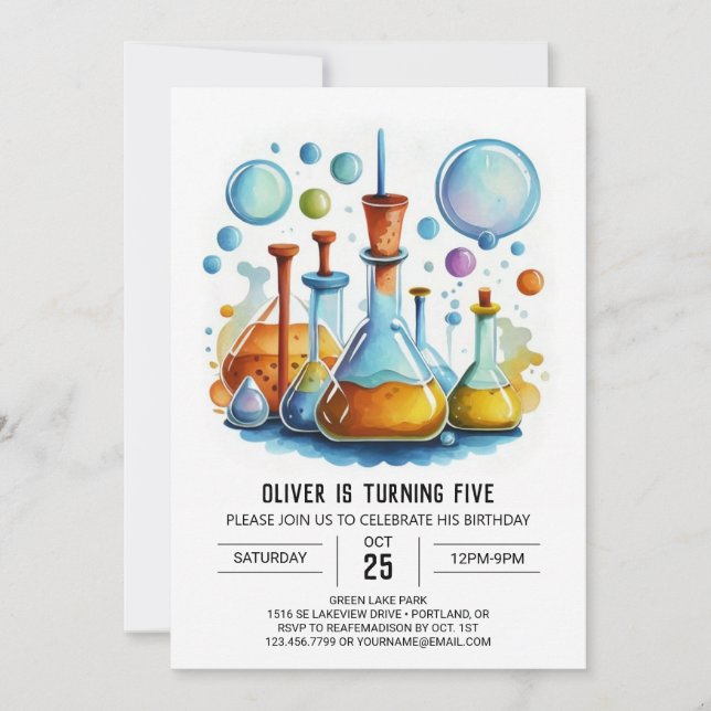 Whimsical Flask Chemistry Scientist Birthday Invitation (Front)
