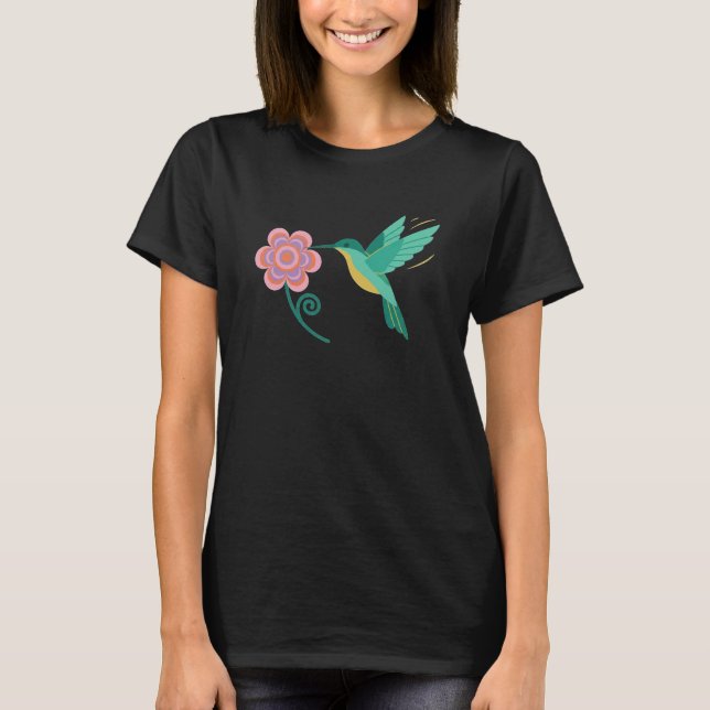 Whimsical Flat Design Hummingbird - Stylised Flora T-Shirt (Front)