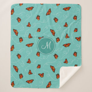 whimsical flitting Monarch butterflies pattern Sherpa Blanket