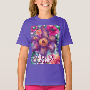 Whimsical Floral Abstract Art Teal Personalised T-Shirt