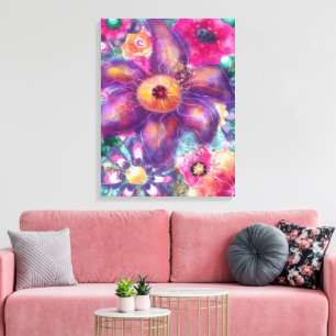 Whimsical Floral Abstract Art Teal Purple Pink Canvas Print