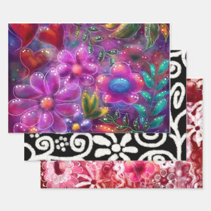 Whimsical Floral Abstract Flower Flowers  Wrapping Paper Sheet