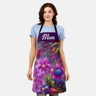 Whimsical Floral Abstract Purple Pink Green Flower Apron