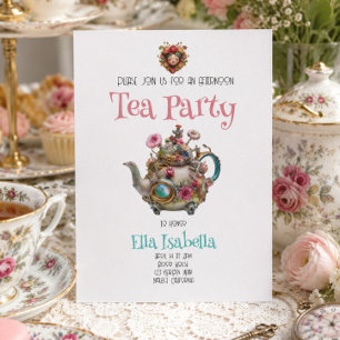 Whimsical Floral Afternoon Tea Party Vintage Invitation